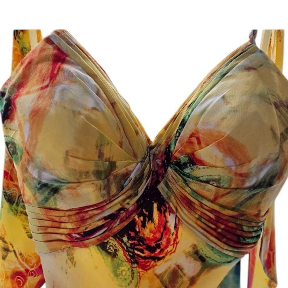 Cache Yellow Multi Floral Halter Silk Midi Dress - Picture 4 of 11